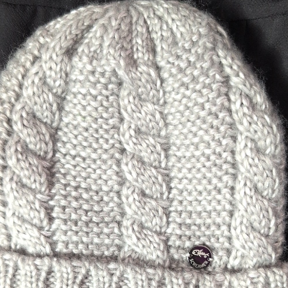 Screamer Gray Knit Beanie with Cable Design mountain lifestyle neutral Lined OS